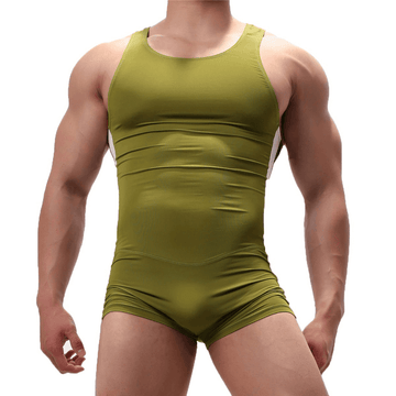 Men's Solid Color One-Piece Casual Athletic Swimsuit / Skinny Wrestling Bodysuit Sports Wear - EVE's SECRETS